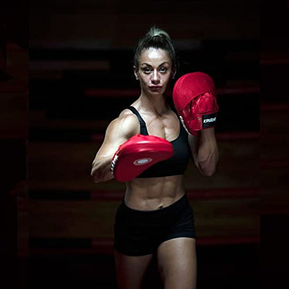 Kruzak Plain Punching Mitts for Muay Thai MMA Training, Focus Pads for Boxing Martial Arts and Punching Target - color: Red