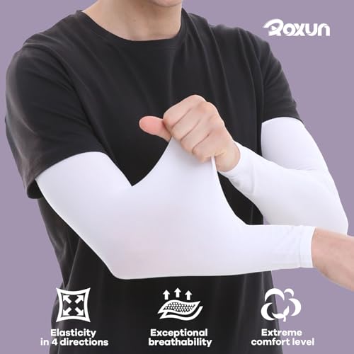 ROXUN Arm Sleeves, Cooling UV Sun Protection Sports Compression for Men/Women - color: 2 Pairs - Black+pink
