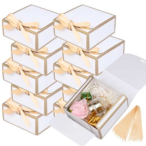 WLUSEAXI 12Pack Small Gift Boxes with Lids, 4.5''x4.5''x2'' Small Boxes for Gifts with Ribbons, White Gift Boxes for Present, Birthday, Valentine's Day, Mother's Day, Holiday - color: White