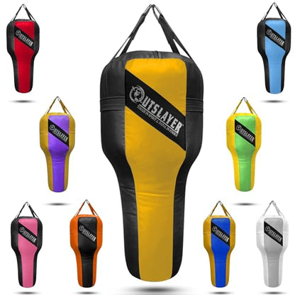 Outslayer Angle Uppercut Heavy Punching Bag for Boxing & MMA - Customizable Colors, Optional D-Ring, Unfilled/Soft Filled Choices - Made in USA - color: Yellow/Black, style: FIlled WITH Bottom D-Ring
