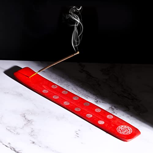 Bless-International Traditional-Handmade-Burner Wooden-Incense-Stick-Holder Ash-Catcher-Stand for-Aromatherapy-Meditation-Yoga (Fire Red) 10 Inches, Pack of 2 - color: Fire Red,10 Inch, size: Two Holders