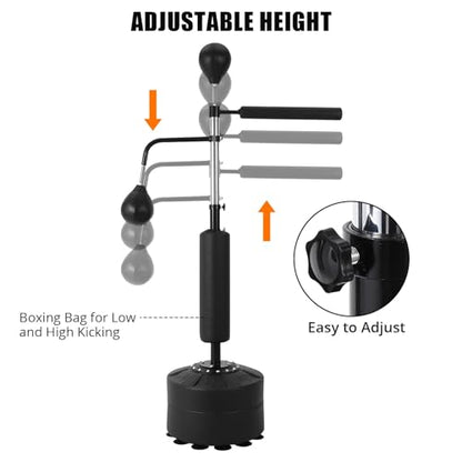 3-in-1 Freestanding Punching Bag Set, Adjustable Height Boxing Bag with 2 Speed Balls & 360° Reaction Bar, Complete Home Boxing Equipment System No Mounting Needed for Adults Teens MMA Kickboxing