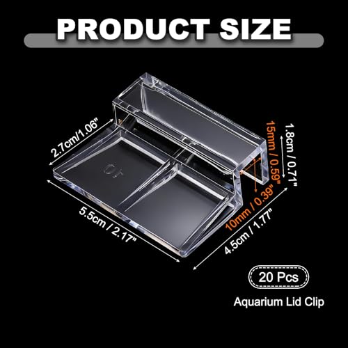 20 Pcs Aquarium Lid Clips, 10 mm Acrylic Aquarium Cover Bracket Fish Tank Lid Older Fish Tank Clip Transparent Durable Easy to Clean, Intended for Rimless Aquariums Top Cover - size: 10 mm