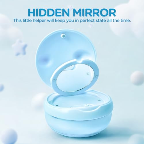 Retainer Case Denture Bath Case Basket Mirror Leak-proof Blue Cat | 2-in-1 design Strainer Basket No-Leak Cleaning Case for Mouth Guard Cute Removal Tool,Aligner chewies,Bursh - color: Blue Cat