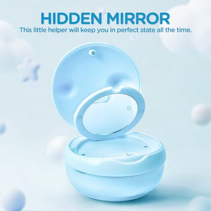 Retainer Case Denture Bath Case Basket Mirror Leak-proof Blue Cat | 2-in-1 design Strainer Basket No-Leak Cleaning Case for Mouth Guard Cute Removal Tool,Aligner chewies,Bursh - color: Blue Cat