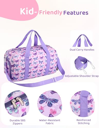 Girls Overnight Duffle Bag,RAVUO Cute Butterfly Kids Sport Gym Bag with Shoe Compartment, Carry On Weekender Travel Bag for Teens - color: Butterfly