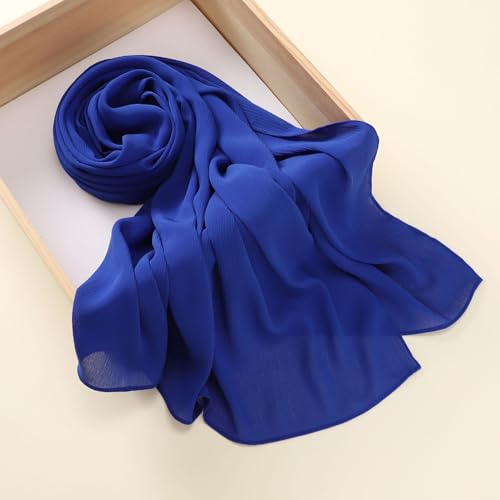 Premium Long Crinkle Chiffon Hijab Scarf for Women, Very Soft Muslim Head Scarfs - color: Royal Blue