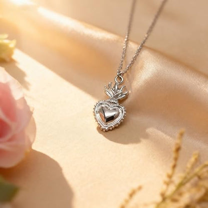 Dainty Silver Necklace for Women - Ankh Jesus Horse Celtic Cross Necklace for Women, Dainty Charm Spider Christian Gifts for Friends Sister Mom, Birthday, Christmas, Mother's Day, Graduation Gifts - style: Sacred Heart