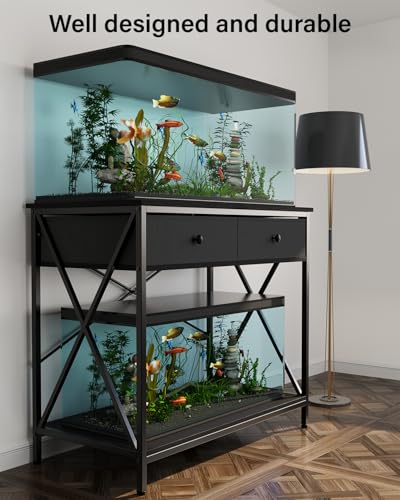 Fish Tank Stand with Drawer,40-50 Gallon Aquarium Stand Easy Assemble - color: Black, size: 40-50 Gallon