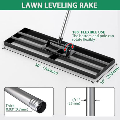 Lawn Leveling Rake 30"x10" with 78" Adjustable Stainless Steel Extened Handle,Heavy-Duty Leveling Tool for Garden, Yard & Landscaping