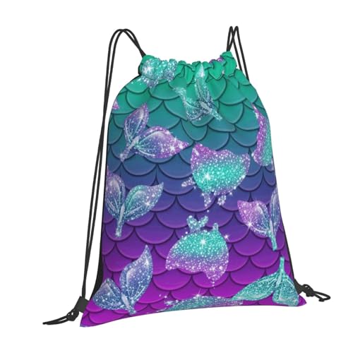 Unisex Drawstring Backpack Purple Blue Galaxy Sparkling Mermaid Fish Scales Pattern, Water Resistant Polyester Gym Sack for Sports Workout Training - color: Pattern (368)