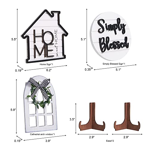 Houmury Rustic Farmhouse Tiered Tray Set with Succulent & Plant - Home Decor for Kitchens (Set of 8 Without Trays)