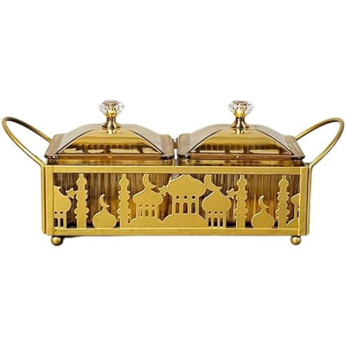 Ramadan Trays with Lid Metal Gold Eid Mubarak Serving Tray Ramadan Decorations Eid Party Food Storage Container for Cookie Candy Pastry Dessert - size: Small