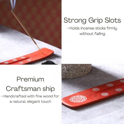 Bless-International Traditional-Handmade-Burner Wooden-Incense-Stick-Holder Ash-Catcher-Stand for-Aromatherapy-Meditation-Yoga (Fire Red) 10 Inches, Pack of 1 - color: Fire Red,10 Inch, size: One Holder