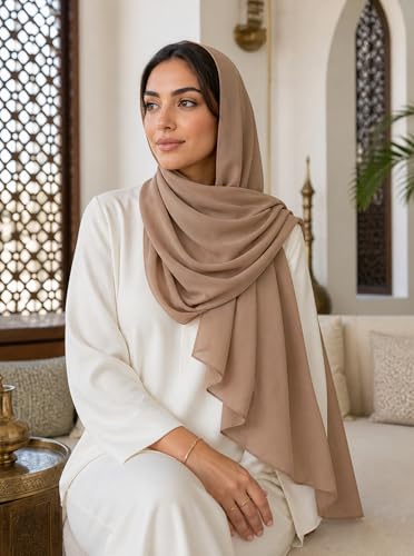Women’s Chiffon Hijab Scarf - Heavyweight Solid Color Shawl & Wrap, Soft Breathable Headwrap for All Seasons - color: Mcgjxfs2604-camel