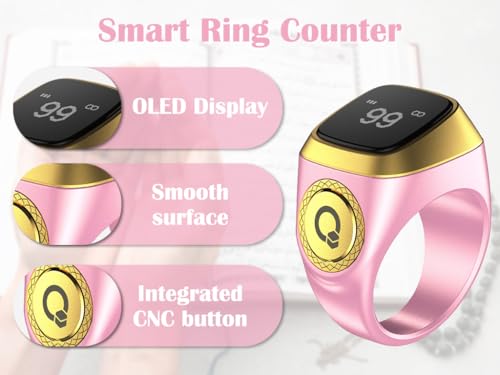 Anlising Smart Ring Counter, Smart Tasbih Zikr Ring, Muslim Islamic Prayer Smart Rings, Tasbih Counter Smart Ring, Tasbeeh Smart Counter, Digital Electronic Smart Tally Counter for Prayer (Pink, 20MM)
