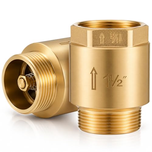 Zonon 2 Pcs 1-1/2 Inch Check Valve One Way Brass Non Return in Line Check Valve with Backflow Prevention NPT Male in FNPT out for Garden Hose Well Pumps Irrigation Systems Chemical Industry - size: 1-1/2 Inch