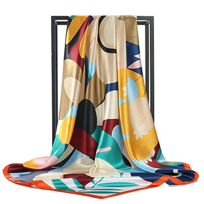 YOUR SMILE Silk Like Scarf Women's Fashion Pattern Large Square Satin Headscarf Headdress - color: 120