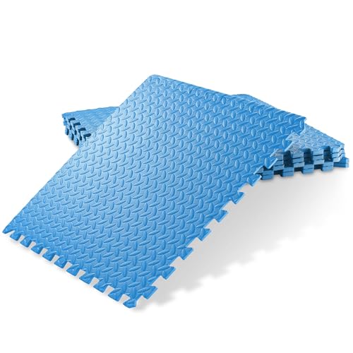 Philosophy Gym Pack of 6 Exercise Flooring Mats - 24 x 24 Inch Foam Rubber Interlocking Puzzle Floor Tiles - Blue - color: 24 Sq Ft, 1/2" Thick - Blue