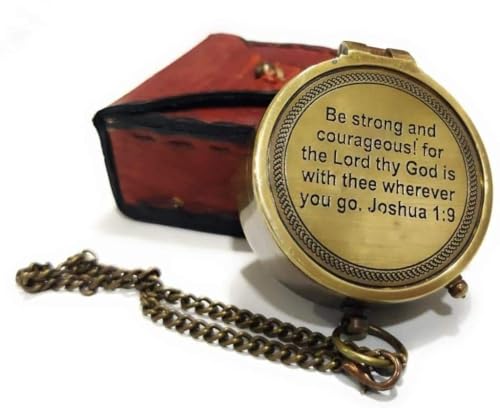 Be Strong & Courageous Engraved Brass Compass – Personalizable Magnetic Pocket Compass for Camping, Hiking & Gifts