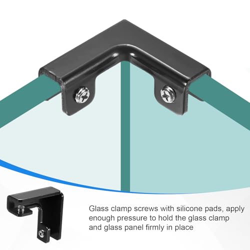 M METERXITY 2-Pack Glass Clamps, Aluminum Alloy L-Shaped Glass Connector Clip Holder for 8-10mm Thickness Panels/Display Cabinet/Aquarium/Fish Tank [Black] Combination Fixing Bracket