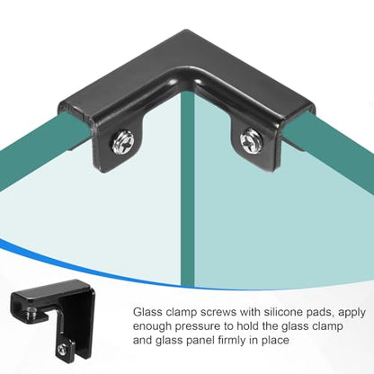 M METERXITY 2-Pack Glass Clamps, Aluminum Alloy L-Shaped Glass Connector Clip Holder for 8-10mm Thickness Panels/Display Cabinet/Aquarium/Fish Tank [Black] Combination Fixing Bracket