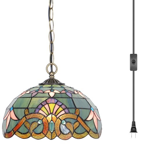 Tiffany Pendant Lamp Plug in 12 inches Stained Glass Hanging Light - color: Baroque Style