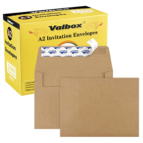 ValBox A2 Invitation Envelopes 100 Qty 4.375x5.75" Brown Kraft Envelopes Self Seal for Invitations, Photos, Wedding, Announcements, Thank you Notes, RSVP, Greeting Cards | 4-3/8 x 5-3/4 Inches(A2) - color: Brown, size: A2 (4.375 x 5.75 Inches)