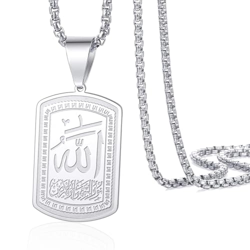 VASSAGO Allah Necklace for Women Men Stainless Steel Islamic Muslim Pendant Islam Religious Charm Jewelry Gift - color: Silver Islam Necklace