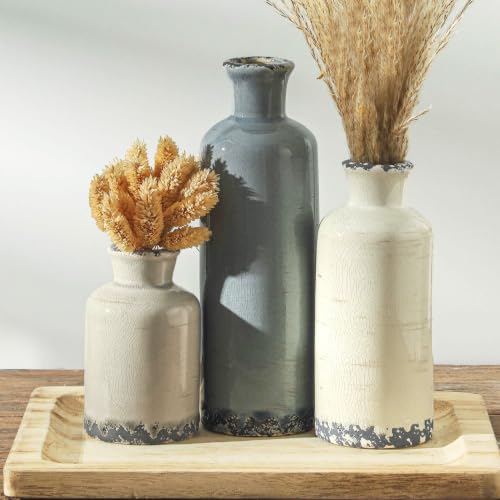 Ceramic Vase Set of 3, Neutral Flower Vases Home Decor, Pottery Rustic Farmhouse Decorative Vases Modern Decor for Table Mantel Entryway Bookshelf Living Room Kitchen Bedroom - Ocean - color: 007 Rustic - Ocean