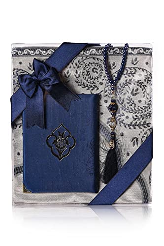Muslim Prayer Rug, Yaseen Surah Pocket-Size Book & Prayer Beads Set, Perfect Islamic Gift I Mawlid Gift I Suitable for Men, Women and Kids I Islamic Ramadan Eid Gifts, (Navy Blue,15 Sets) - color: Navy Blue, size: 15 Sets