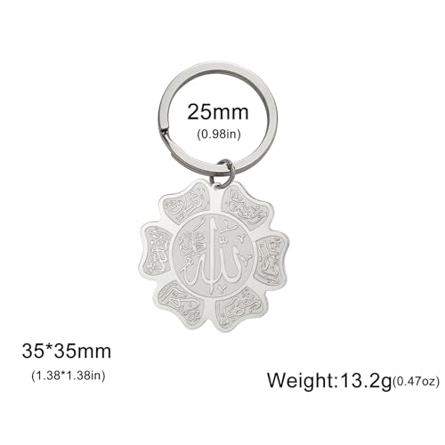 Islamic Ayatul Kursi Keychain Muslim Allah Pendant Arabic Calligraphy Allah Amulet Religious Jewelry Eid Ramadan Gift - color: Ayatul Kursi Allah Keychain Silver