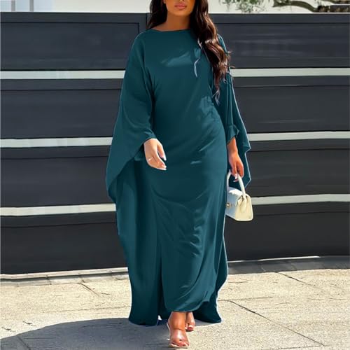 Muslim Dresses for Women One-Piece Long Sleeve Islamic Prayer Dress O Neck Slim Fit Islamic Evening Gown - color: Green, size: Large