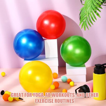 Leyndo 4 Pcs Yoga Exercise Ball Pilates Pregnancy Birthing Fitness Ball with Quick Pump Anti Burst for Improved Posture, Balance, Yoga, Pilates, Training, 4 Colors - size: 9 Inch