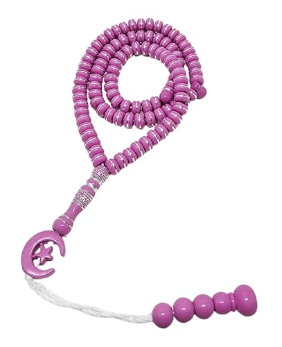 Islam Tasbih 99 비즈 AMN-464 무슬림 기도 디크르 미바하 다채로운 묵주 달 별 장식 태슬 이드 라마단 선물 - color: 핑크