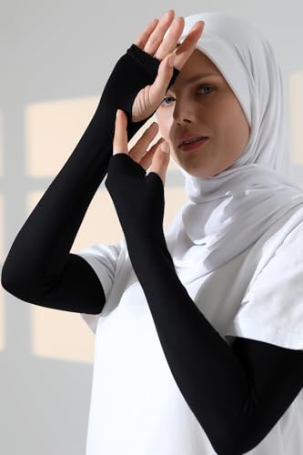 ihvan online, Hijab Sleeves for Women, Muslim Arm Sleeve for Prayer, Women's Soft Stretchy Modest Sleeves to Cover Arms - color: Black-model 2