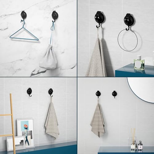 Heavy Duty Vacuum Suction Cup Hooks, Matte Black Plated Polished Super Suction for Kitchen Bathroom, 2 Pack - color: Black