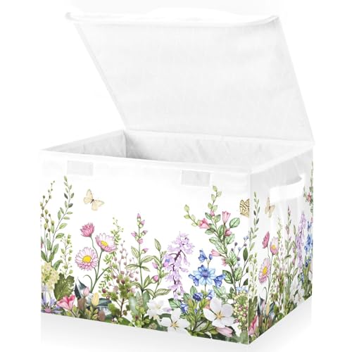 senya Spring Storage Baskets Collapsible Storage Bins with Lids, Spring Wild Flowers Butterfly Storage Boxes Clothes Baskets for Organizing - color: Flower 2