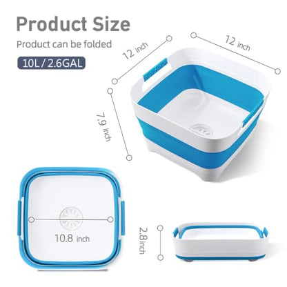 Collapsible Wash Basin for Baby Bottles - 2.4 Gallons Portable Wash Bin for RV Camping Sink, Space-Saving Dish Tub.Laundry & Utility Room Sinks (Blue) - color: Blue