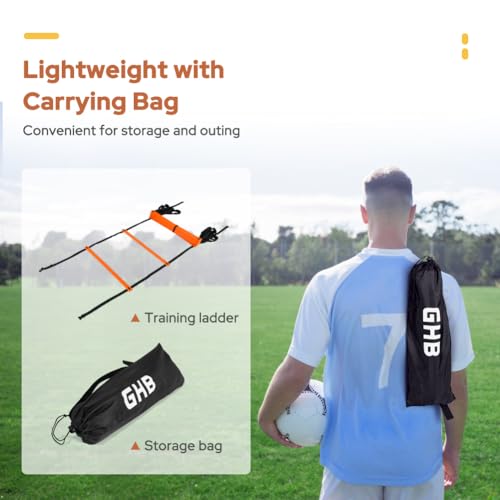 GHB Pro Agility Ladder 2 Pack Agility Training Ladder Speed 12 Rung 20ft with Carrying Bag (Yellow and Orange)