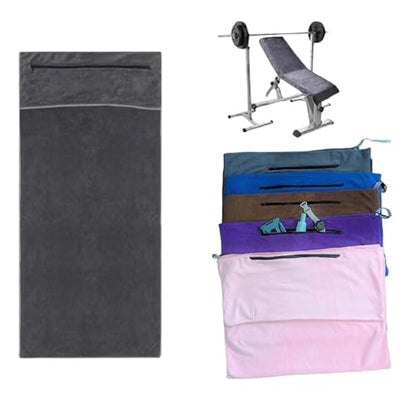 Angelica & Co Microfiber Fast Drying Gym Towel with Phone Pocket, Zipper, Fitness, Pilates, Yoga Mat Cover, Bench Cover, Camping - Pink L - color: Pink