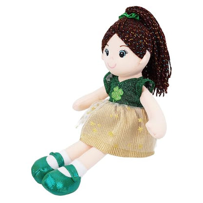 June Garden 14" Snuggle Cuties Clover Sophie - Saint Patrick's Day Soft Plush Doll - Huggable Irish Themed Rag Doll for Girls - Green Outfit - color: Green, size: Medium
