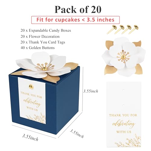 FEIYI 20 PCS 3.55“ Navy Blue Gift Boxes，Party Favor box with flowers - color: Navy Blue, size: Large-(3.55")