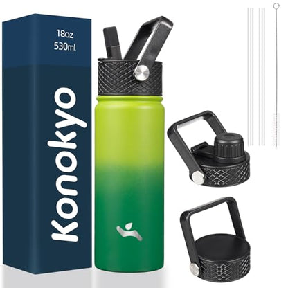 Konokyo 18 oz Insulated Water Bottle Stainless Steel Sport Bottles with 3 Lids,Bamboo Grove - color: Bamboo Grove, size: 18 Ounces