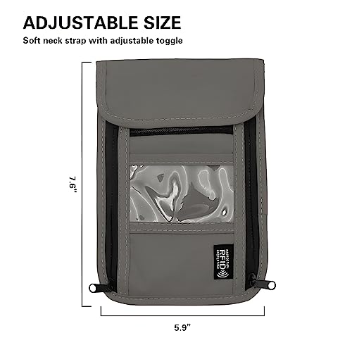 Travel Neck Wallet with RFID Blocking – Passport Holder Organizer Neck Pouch – Portable Easy to Conceal Travel Pouch (PVC Gray) - color: PVC Gray