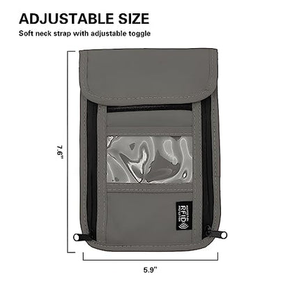 Travel Neck Wallet with RFID Blocking – Passport Holder Organizer Neck Pouch – Portable Easy to Conceal Travel Pouch (PVC Gray) - color: PVC Gray