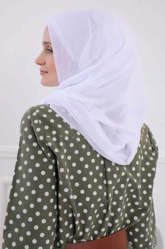 Aisha's Design Instant Chiffon Shawl for Women Modesty Turban Hijab Head Wrap Ready to Wear Women Headscarf - color: White