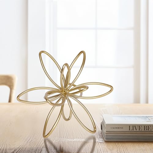 Gold Metal Sculpture Decoration Geometric Sphere Decor Modern Abstract Cube Figurine Ball Statue Centerpiece for Home Decor Accent Living Room Office Shelf Bookshelf Tabletop Decorative - style: Flower shape