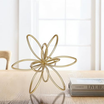 Gold Metal Sculpture Decoration Geometric Sphere Decor Modern Abstract Cube Figurine Ball Statue Centerpiece for Home Decor Accent Living Room Office Shelf Bookshelf Tabletop Decorative - style: Flower shape