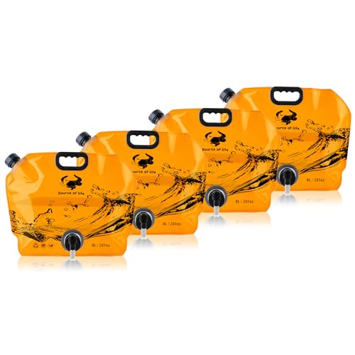 Water Jug Camping 2.1 Gallon Collapsible with Spigot, BPA Free Portable Water Pouch Foldable Water Bags for Outdoor Hiking, Travel and Emergency & Water Storage Containers (Orange-4Pcs) - color: Orange-4Pcs